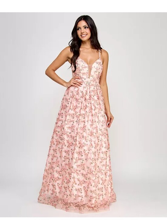 BCX Dresses & Skirts - BCX Embroidered Floral Tulle Maxi Dress Pink Prom Formal Gown Size 1 $199